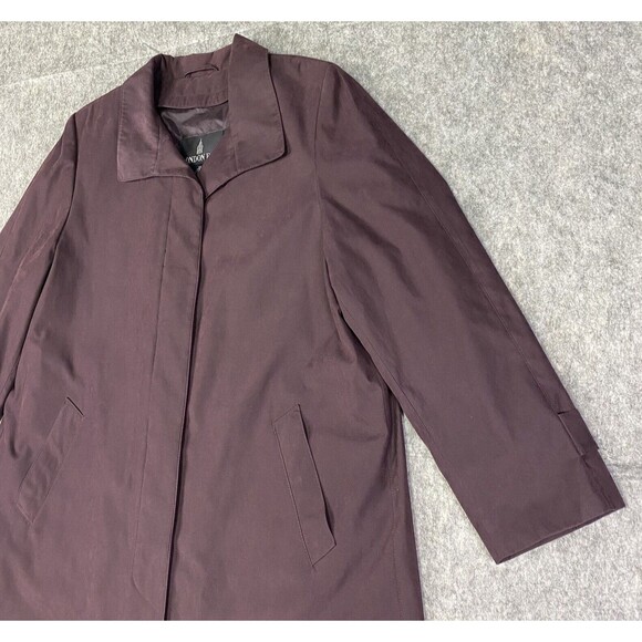 London Fog Size 14 Petite Burgundy Trench Rain Coat Long Zip Out Lining - Picture 3 of 16